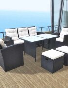 vidaXL Градински комплект с възглавници 6 части полиратан черен