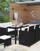 vidaXL Градински комплект с възглавници 6 части полиратан черен