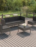 vidaXL Градински комплект с възглавници 6 части полиратан сив