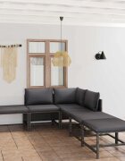 vidaXL Градински комплект с възглавници 6 части полиратан сив