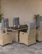 vidaXL Градински комплект с възглавници 7 части бежов микс полиратан