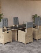vidaXL Градински комплект с възглавници 7 части бежов микс полиратан