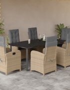 vidaXL Градински комплект с възглавници 7 части бежов микс полиратан