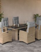 vidaXL Градински комплект с възглавници 7 части бежов микс полиратан