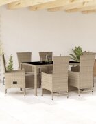vidaXL Градински комплект с възглавници 7 части бежов полиратан