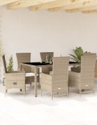 vidaXL Градински комплект с възглавници 7 части бежов полиратан