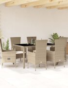 vidaXL Градински комплект с възглавници 7 части бежов полиратан