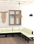 vidaXL Градински комплект с възглавници 7 части черен полиратан