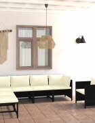 vidaXL Градински комплект с възглавници 7 части черен полиратан