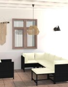vidaXL Градински комплект с възглавници 7 части черен полиратан