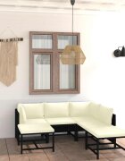 vidaXL Градински комплект с възглавници 7 части черен полиратан