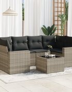 vidaXL Градински комплект с възглавници 7 части светлосив полиратан
