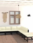 vidaXL Градински комплект с възглавници 8 части черен полиратан