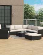 vidaXL Градински комплект с възглавници 8 части черен полиратан