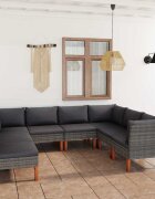 vidaXL Градински комплект с възглавници 8 части полиратан сив