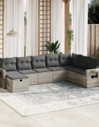 vidaXL Градински комплект с възглавници 8 части светлосив полиратан