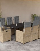 vidaXL Градински комплект с възглавници 9 части бежов микс полиратан