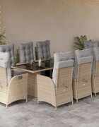 vidaXL Градински комплект с възглавници 9 части бежов микс полиратан