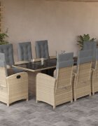 vidaXL Градински комплект с възглавници 9 части бежов микс полиратан