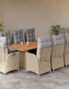 vidaXL Градински комплект с възглавници 9 части бежов микс полиратан