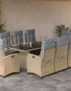 vidaXL Градински комплект с възглавници 9 части бежов микс полиратан