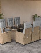 vidaXL Градински комплект с възглавници 9 части бежов микс полиратан