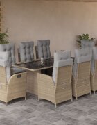 vidaXL Градински комплект с възглавници 9 части бежов микс полиратан