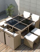 vidaXL Градински комплект с възглавници 9 части бежов полиратан