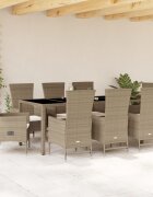 vidaXL Градински комплект с възглавници 9 части бежов полиратан
