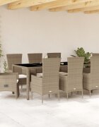 vidaXL Градински комплект с възглавници 9 части бежов полиратан