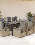 vidaXL Градински комплект с възглавници 9 части бежов полиратан