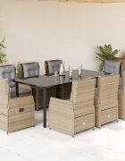 vidaXL Градински комплект с възглавници 9 части бежов полиратан