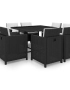vidaXL Градински комплект с възглавници 9 части черен полиратан