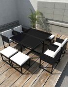 vidaXL Градински комплект с възглавници 9 части черен полиратан