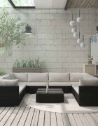 vidaXL Градински комплект с възглавници 9 части черен полиратан