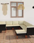 vidaXL Градински комплект с възглавници 9 части черен полиратан