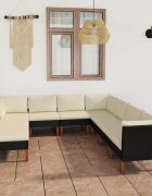 vidaXL Градински комплект с възглавници 9 части черен полиратан