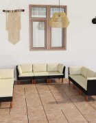 vidaXL Градински комплект с възглавници 9 части черен полиратан