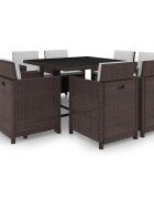 vidaXL Градински комплект с възглавници 9 части кафяв полиратан