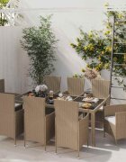 vidaXL Градински комплект с възглавници 9 части полиратан бежов
