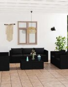 vidaXL Градински комплект с възглавници 9 части полиратан черен