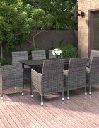 vidaXL Градински комплект с възглавници 9 части полиратан и стъкло