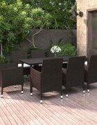 vidaXL Градински комплект с възглавници 9 части полиратан и стъкло