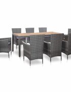 vidaXL Градински комплект с възглавници 9 части полиратан сив