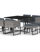 vidaXL Градински комплект с възглавници 9 части полиратан сив