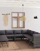vidaXL Градински комплект с възглавници 9 части полиратан сив
