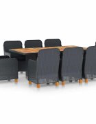 vidaXL Градински комплект с възглавници 9 части полиратан тъмносив