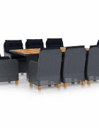 vidaXL Градински комплект с възглавници 9 части полиратан тъмносив