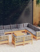 vidaXL Градински комплект със сиви възглавници 13 части бор масив