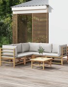 vidaXL Градински комплект със светлосиви възглавници 6 части бамбук